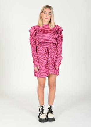 Плаття анімалістичний принт зебра рюші,обортка рожевий,бургунд zebra бренд lewis &melly,р.36