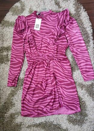 Плаття анімалістичний принт зебра рюші,обортка рожевий,бургунд zebra бренд lewis &melly,р.362 фото