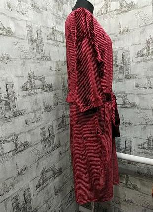 Красное бордовое велюровое в полоску платье, по фигурке, тянется  юбка с карманами с блеском2 фото