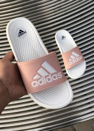 Жіночі шльопанці adidas білі з рожевим