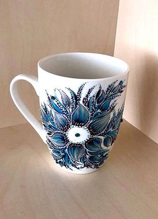 Чашка белая керамическая с авторской росписью ручной работы "морская звезда"