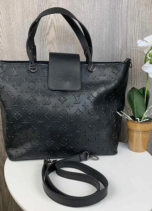 Женская черная городская качественная жіноча сумка сумочка  с ручками на ремешке3 фото
