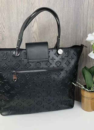 Женская черная городская качественная жіноча сумка сумочка  с ручками на ремешке4 фото