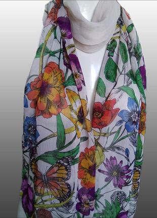 Легкий прозрачный шарфик цветочный принт/яркий шарф повязка на голову/бабочки цветы1 фото
