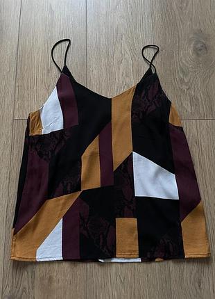 Майка на бретелях вільна принт геометричний геометрія бардова гірчична чорна зміїний