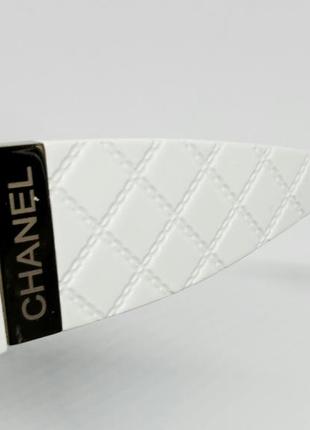 Chanel стильные женские солнцезащитные очки узкие белые9 фото