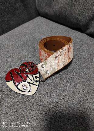 Ремінь шкіра з квітами і серцем love ексклюзив вінтаж