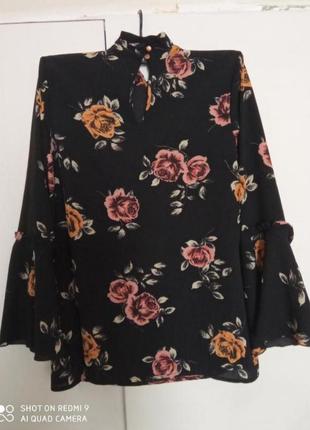 Блуза в цветьі з длинньім рукавом9 фото