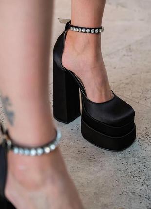 Туфли черные каблук 15 см, платформа 6 см материал: сатин1 фото