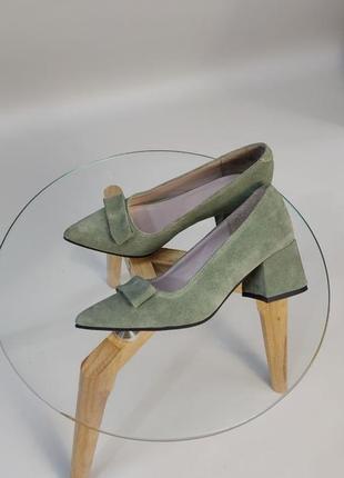 Эксклюзивные туфли лодочки итальянская замша оливка2 фото