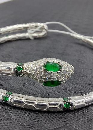 Браслет "змійка" зі срібла із зеленими фіанітами код 970216811