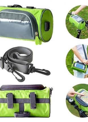 Водонепроникна велосипедна сумка з прозорим кишенею для телефону на кермо (зелений)
