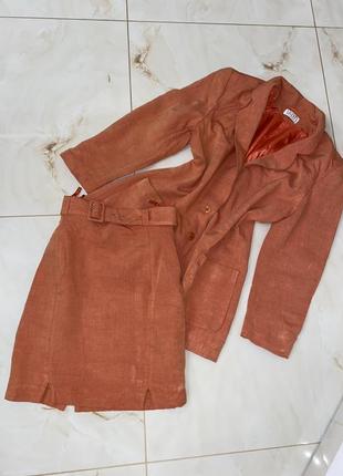 Лляний костюм з спідницею,лляний піджак,міні спідниця(01)