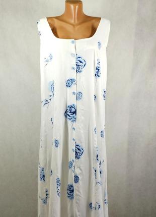Платье сарафан белый с голубыми цветами оригинальной спинкой длинное большой размер