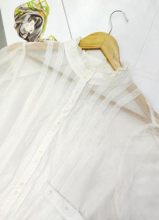 Шелковая ажурная блузка кружево на завязках пуговицах белая3 фото