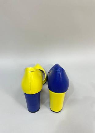 Эксклюзивные туфли лодочки итальянская кожа голубые жёлтые6 фото