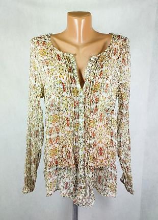 Шелковая блузка рубашка цветочный принт бохо