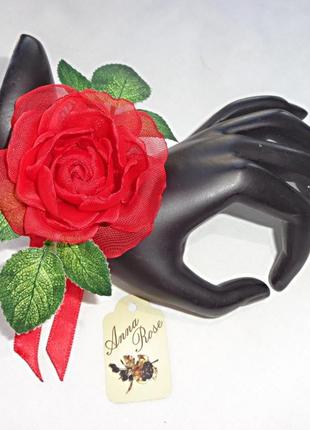 Цветочный браслет на руку ручной работы "красная чайная роза"