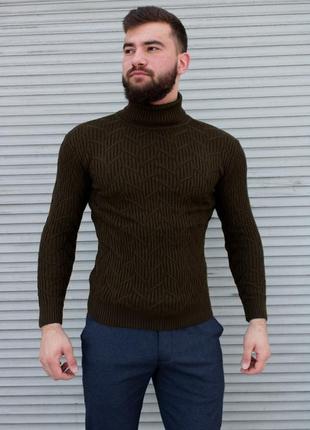 Темно-зеленный мужской свитер с высоким воротом | турция | 70% акрил + 30% шерсть2 фото