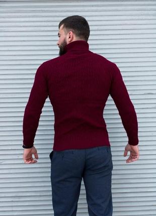 Бордовый мужской свитер с высоким воротом | турция | 70% акрил + 30% шерсть4 фото