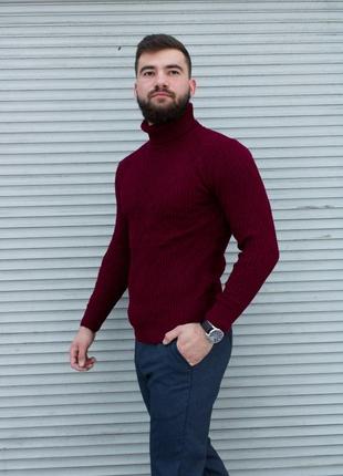 Бордовый мужской свитер с высоким воротом | турция | 70% акрил + 30% шерсть3 фото