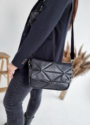 Жіноча сумка чорна з короткими ручками з ременем сервер плече - жіночі сумки 20221 фото