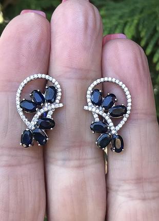 Нові срібні сережки з натуральним сапфіром, срібло 925 проба