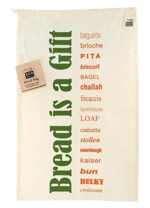 Ecobags, органическая многоразовая сумка для хлеба из набивной хлопчатобумажной ткани, 1 сумка, ширина 11,5 х