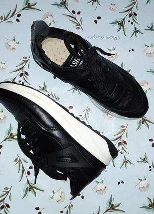 🎁1+1=3 модные крутые черные кожаные кроссовки, размер 38, полномерные