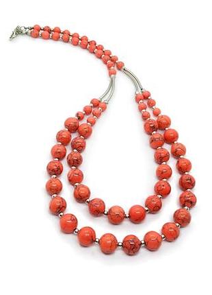 🌷🦄 намисто кольє дворядне натуральний камінь тонований рожевий говліт