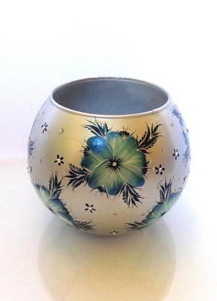 Ваза маленькая серебристая ручной работы декоративная с авторской росписью "зимняя сказка"