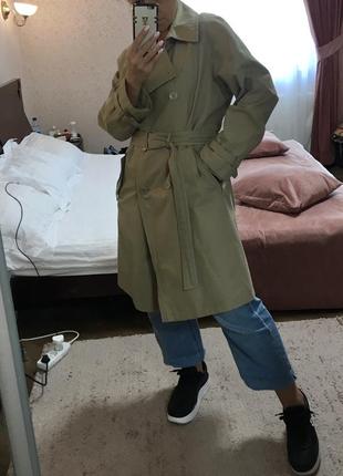 Бежевый двубортный плащ миди h&m