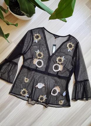 River island блуза сетка с вышивкой вышиванка с воланами