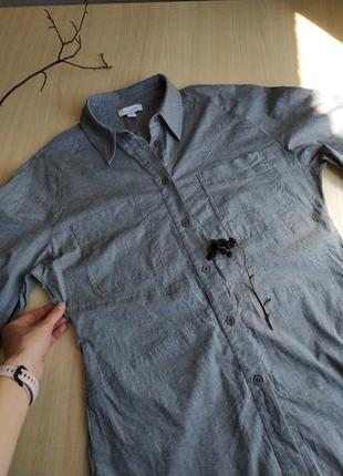 Рубашка серая классика блузка с длинным рукавом хлопок карманы женская9 фото