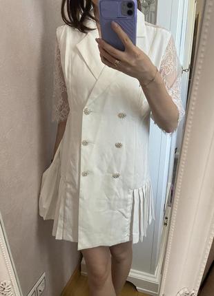 Шикарное белое платье-пиджак2 фото