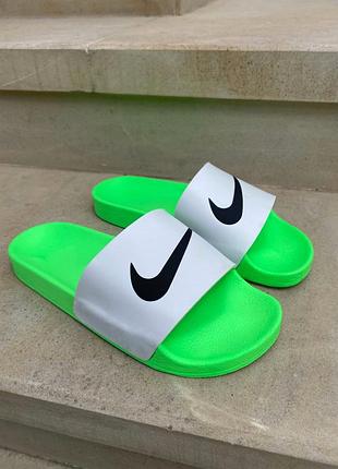 🍍🍹💚nike slides white green💚🍹🍍літні жіночі шльопанці найк, жіночі шльопанці, шльопки, сланці найк