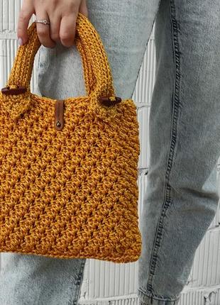 Золота жіноча в'язана гачком сумка - сумка для вечірок3 фото