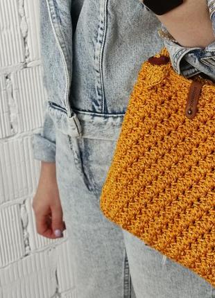Золотая женская вязанная крючком сумка - сумка для вечеринок4 фото
