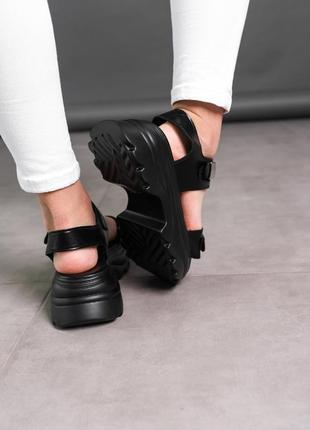 Женские босоножки (сандали) черные на липучках летние на платформе,танкетке - женская обувь на лето 20225 фото