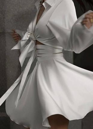 Стильный женский красивый удобный костюм юбка и блузка стильный женский красивый удобный костюм юбка юбка белая блузка шелковый3 фото