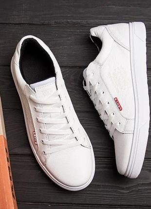 Мужские кожаные кроссовки levis white2 фото