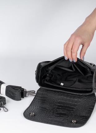 Стильна маленька чорна сумочка кросс боді, сумка з екошкіри, кросбоді через плече, женская чорная стильная сумка4 фото