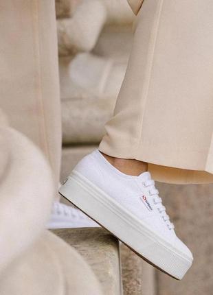 Белые кеды на платформе superga, размер 39, маломерят2 фото