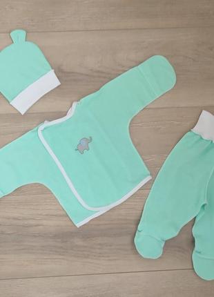 Комплект 3-ка для новонародженого малюка тонкий комплект на літо шапочка сорочечка і повзунки