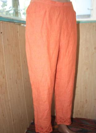 Скидка! стильные льняные брюки бриджи с вышивкой внизу5 фото