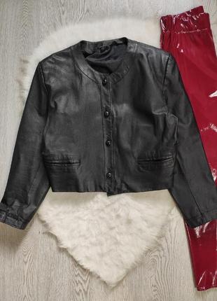 Черная натуральная кожаная короткая куртка кожанка пиджак с пуговицами батал большого
