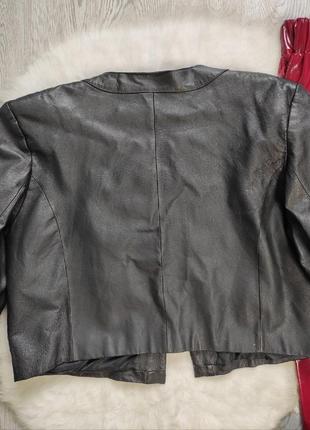 Чорна натуральна шкіряна коротка куртка шкіряна піджак із ґудзиками батал великого9 фото