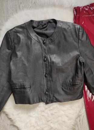 Чорна натуральна шкіряна коротка куртка шкіряна піджак із ґудзиками батал великого3 фото