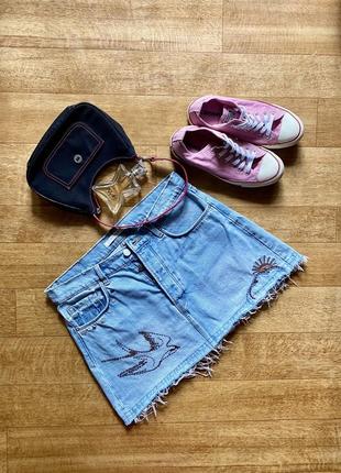 Джинсовая мини юбка трапеция zara