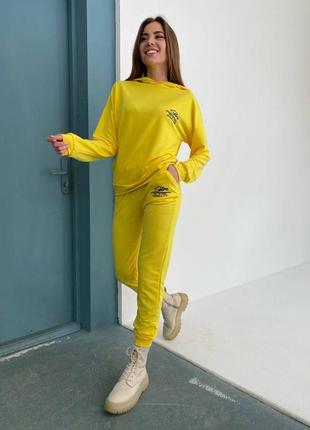 Женские спортивный костюм штаны  худи с капюшоном жолтый однотонный модный стильный2 фото